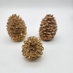 Dept 56 Gold Pinecone Paperweight Set 3 Decorative Metal Retired Home Decor XMAS